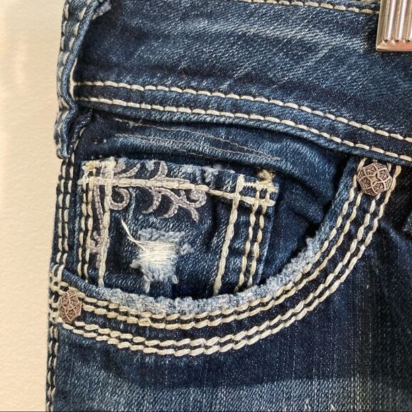 SILVER JEANS CO Sz 38 x 37 Suki 17” Distressed Thick Stitch 9.5” Rise Jeans - Picture 13 of 15